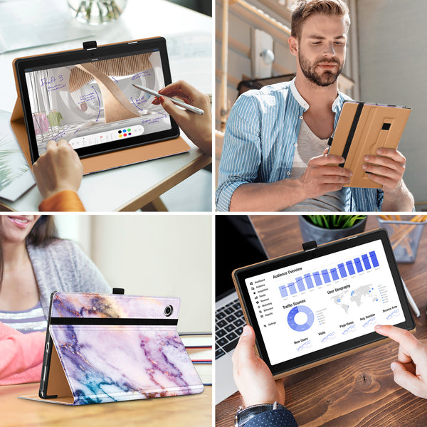 DTTO for Samsung Galaxy Tab A8 10.5 inch Case 2022, Premium Leather Business Folio Stand Cover with Built-in Hand Strap for Samsung Galaxy Tab A8 10.5’’ 2022 Model [SM-X200/X205/X207], Black