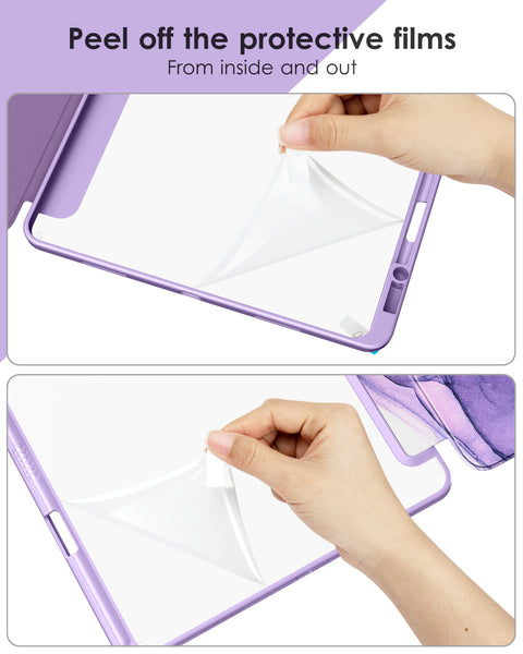 DTTOCASE iPad Pro 12.9 Case 6th / 5th / 4th / 3rd Generation 2022/2021 / 2020/2018,12.9 inch Clear Back Cover[Built-in Pencil Holder,Auto Sleep/Wake,Camera Protection] for iPad Pro-Blue Purple