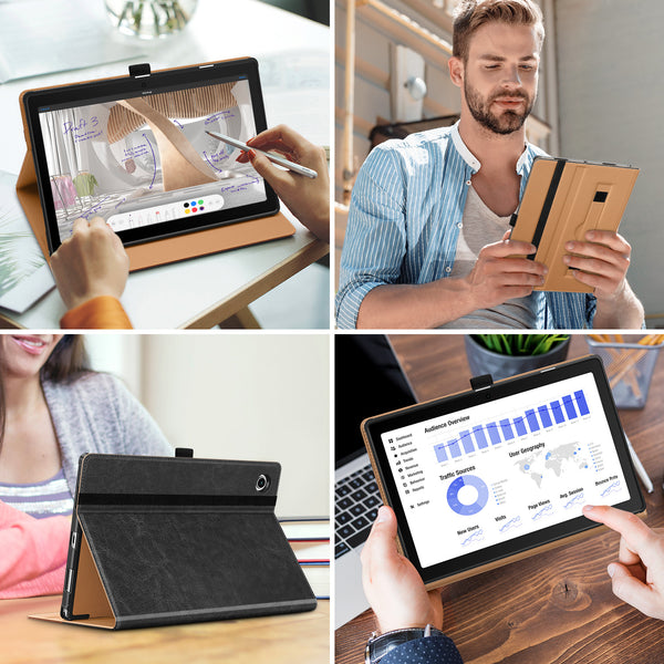 DTTO for Samsung Galaxy Tab A8 10.5 inch Case 2022, Premium Leather Business Folio Stand Cover with Built-in Hand Strap for Samsung Galaxy Tab A8 10.5’’ 2022 Model [SM-X200/X205/X207], Black