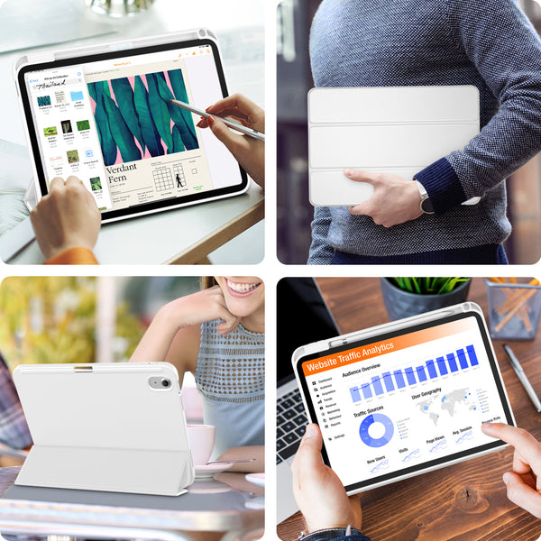 DTTO iPad 10th Generation Case 10.9 Inch 2022, Slim Tri-fold Stand Soft TPU Back with Pencil Holder for iPad 10 Case - Support Touch ID, Auto Sleep/Wake, and Honeycomb Grid Cushion, Black