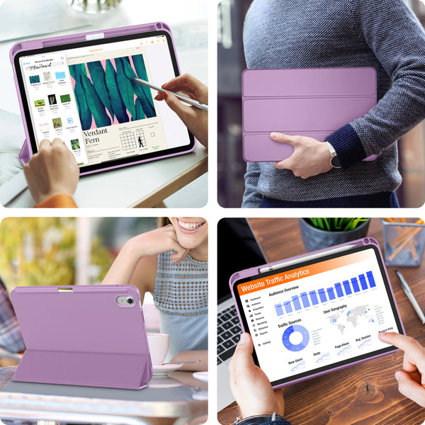 DTTO iPad 10th Generation Case 10.9 Inch 2022, Slim Tri-fold Stand Soft TPU Back with Pencil Holder for iPad 10 Case - Support Touch ID, Auto Sleep/Wake, and Honeycomb Grid Cushion, Black