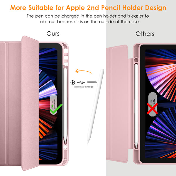 DTTO iPad Pro 12.9 case 2021 [Full Body Protection+Apple 2nd Pencil Charging+ Auto Sleep/Wake] Soft TPU Smart Back Cover Case, Ice Blue