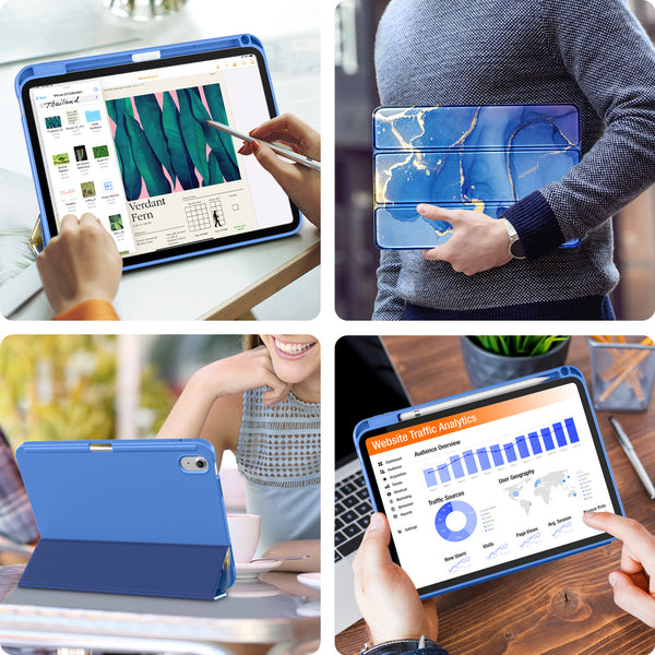 DTTO iPad 10th Generation Case 10.9 Inch 2022, Slim Tri-fold Stand Soft TPU Back with Pencil Holder for iPad 10 Case - Support Touch ID, Auto Sleep/Wake, and Honeycomb Grid Cushion, Black