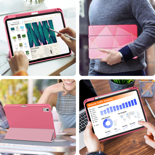 DTTO iPad 10th Generation Case 10.9 Inch 2022, Slim Tri-fold Stand Soft TPU Back with Pencil Holder for iPad 10 Case - Support Touch ID, Auto Sleep/Wake, and Honeycomb Grid Cushion, Black