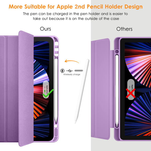 DTTO iPad Pro 12.9 case 2021 [Full Body Protection+Apple 2nd Pencil Charging+ Auto Sleep/Wake] Soft TPU Smart Back Cover Case, Ice Blue