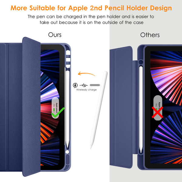 DTTO iPad Pro 12.9 case 2021 [Full Body Protection+Apple 2nd Pencil Charging+ Auto Sleep/Wake] Soft TPU Smart Back Cover Case, Ice Blue