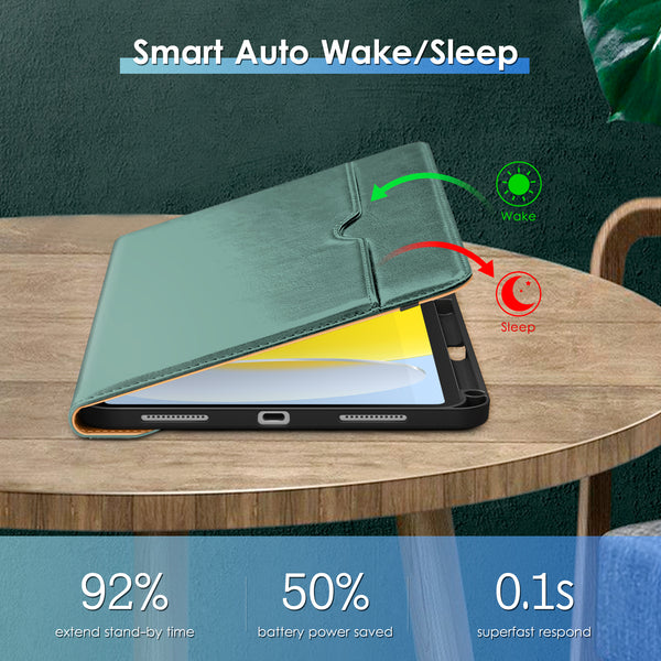 DTTO Rotating Case for iPad 10th Generation 10.9 Inch 2022, 360 Degree Rotating Premium Leather Folio Stand Protective Cover with Pencil Holder - Auto Wake/Sleep and Hand Strap, Brown